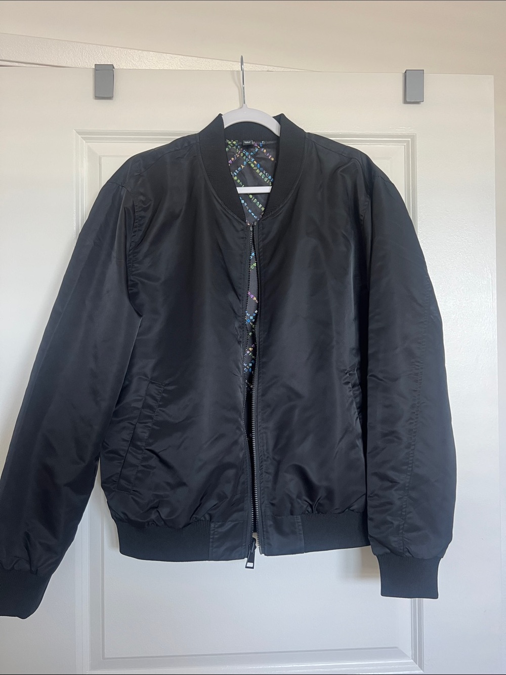 Men's Black Bomber Jacket with Printed Lining